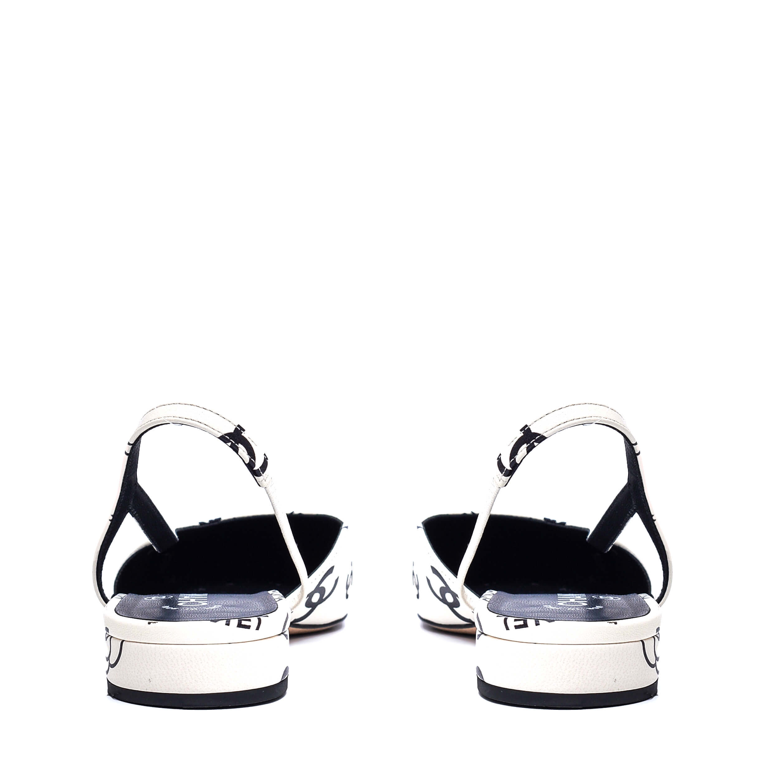 Chanel - White & Black Printed Lambskin Cap Toe CC Slingbag Ballet Flats / 40